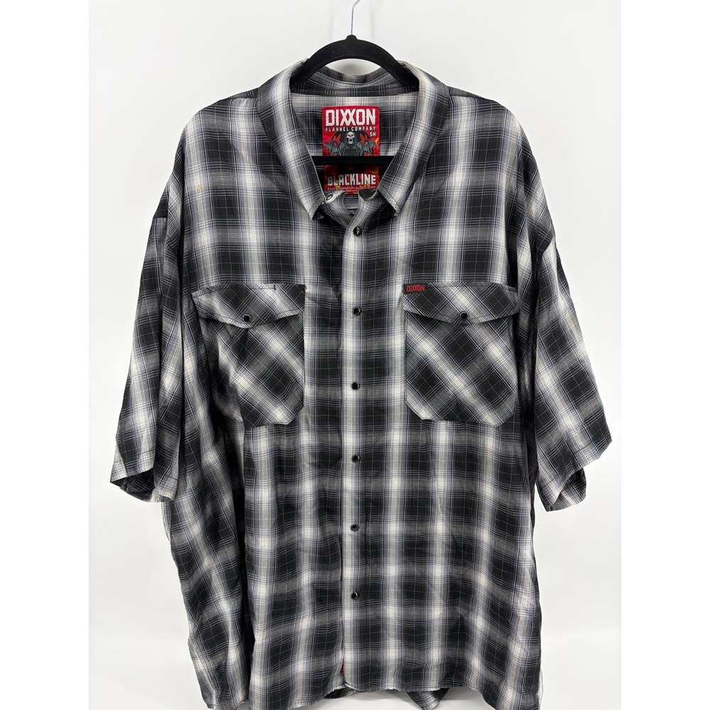 Dixxon, "Blackline" Black/White Plaid Button Front Short Sleeve Shirt, Men's 5X